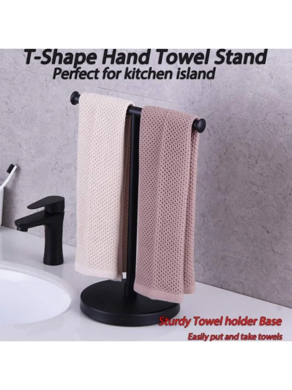 Matte Black Stainless Steel Hand Towel Holder Tree Rack for Bathroom Countertop